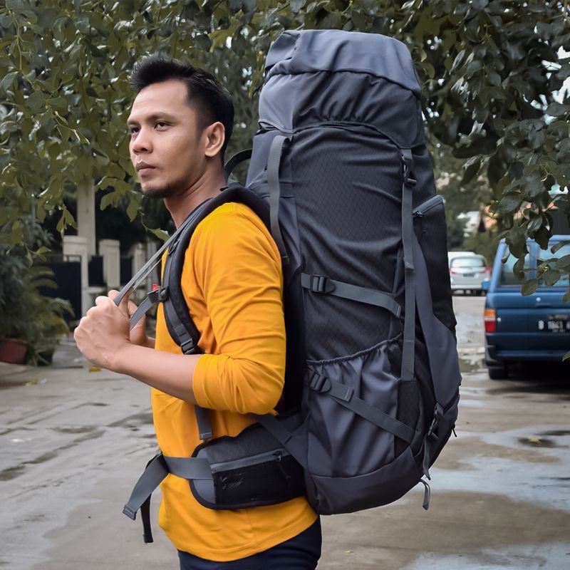 Tas Ransel Carrier Gunung Hiking 65 Liter Pria Original - Irco Baladewa Hitam