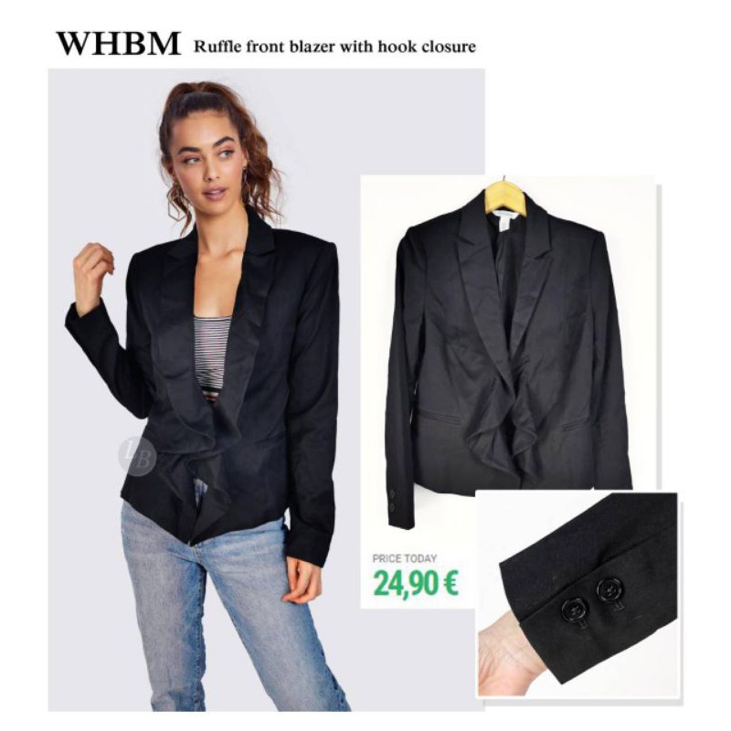 blazer black ruffle front WHBM