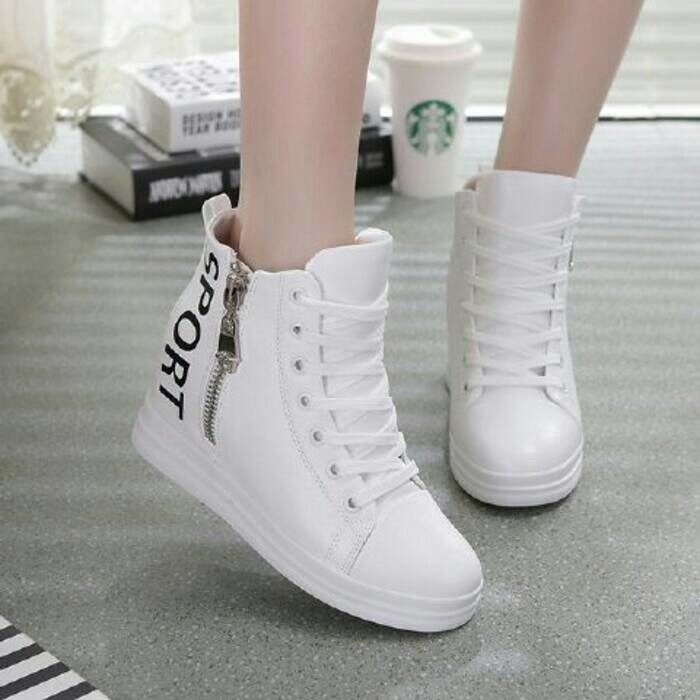 Clarisse BOOTS SPORT ZIPPER White Black Sepatu Wanita Flat Boot Sleting Shoes Woman Casual Putih