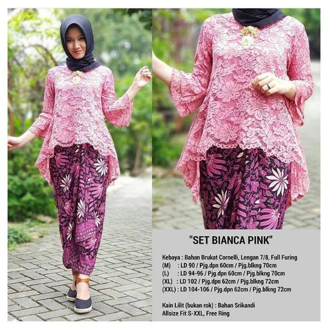 KEBAYA BIANCA SET BROKAT PINK/KEBAYA TERBARU/KEBAYA RINJANI/KEBAYA MURAH/BAJU SERAGAM/BAJU KONDANGAN