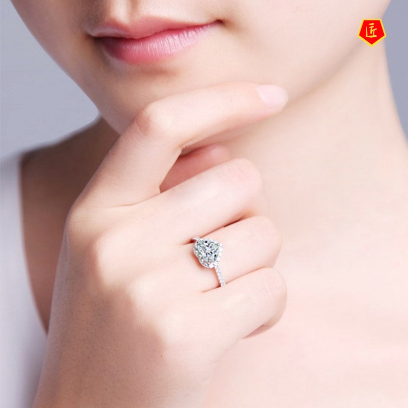 [Ready Stock]Heart-Shaped Diamond Ring Female Micro-Inlaid Gemstone Simple Fashion