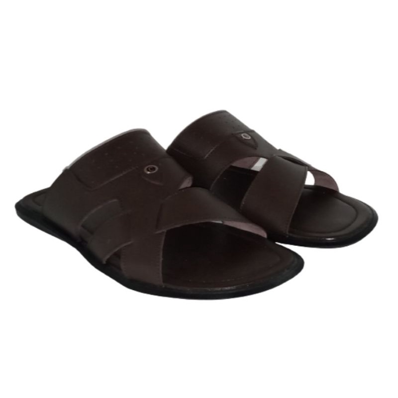 Sandal Casual Pria / Sendal  Bahan Kulit - Ukuran Besar Jumbo BIG SIZE 44 45 46 47 - Cokelat