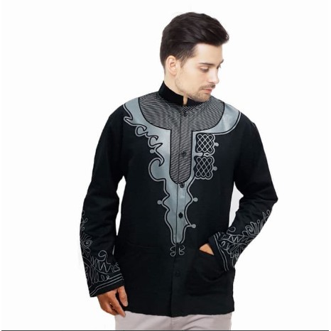 BAJU KOKO GAMIS PRIA BLACK PANTHER MOTIS PRINTING TANGAN 03