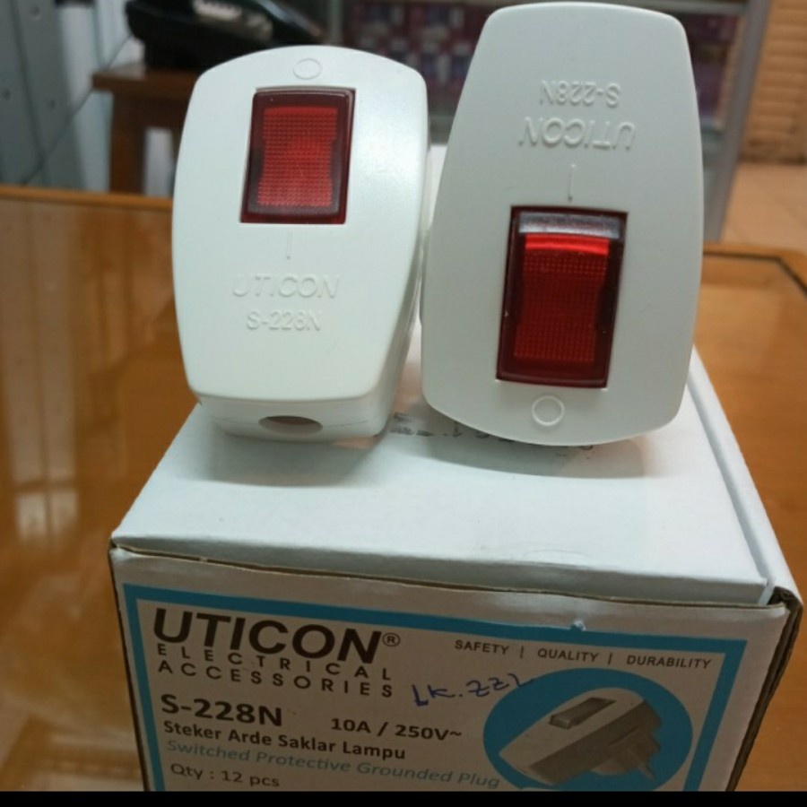 STEKER LAMPU PLUS SAKLAR UTICON S228N STEKER COLOKAN LAMPU ON OFF