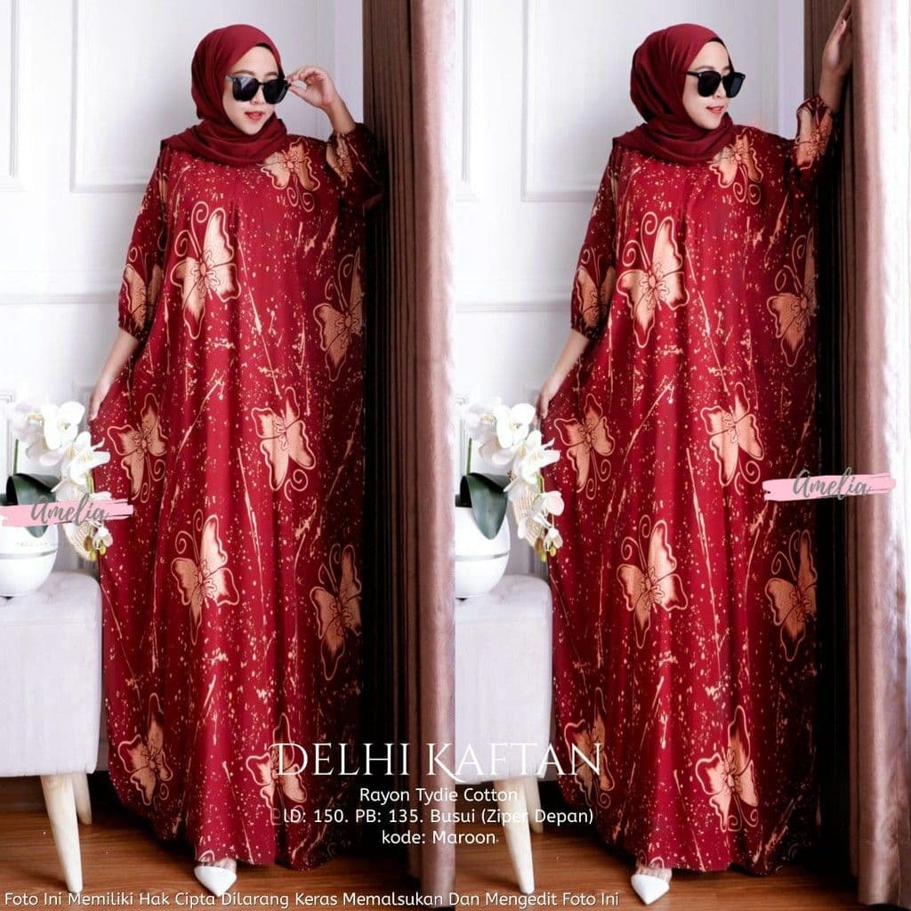 Kaftan Delhi - Kaftan Wanita Jumbo Katun Rayon Batik Premium Busui Daster Gamis Batik Bigsize Fashion Muslim Kekinian LD