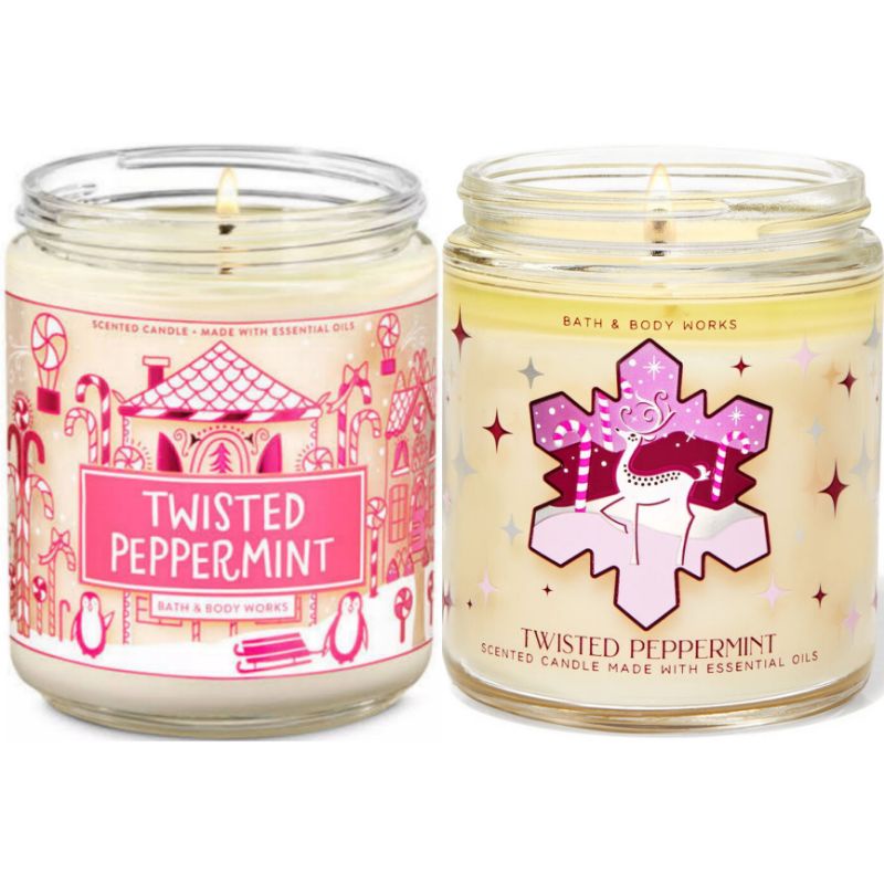 BATH &amp; BODY WORKS BBW TWISTED PEPPERMINT MADE WITH ESSENTIAL OILS WHITE BARN 1 SINGLE WICK SCENTED CANDLE 198 G PENGHARUM RUANGAN