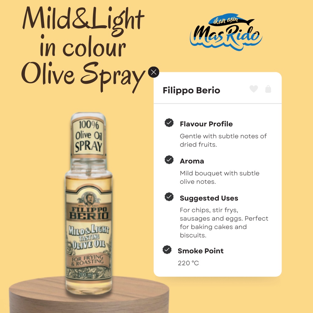 

Minyak Zaitun Olive Oil Spray Mild&Light In Colour Filippo Berio 200Ml Bumbu Masak Instan Premium