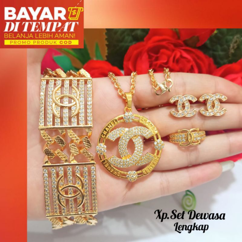 Set Dewasa permata zircon Logo Brand,Gold emas Korea tidak karat