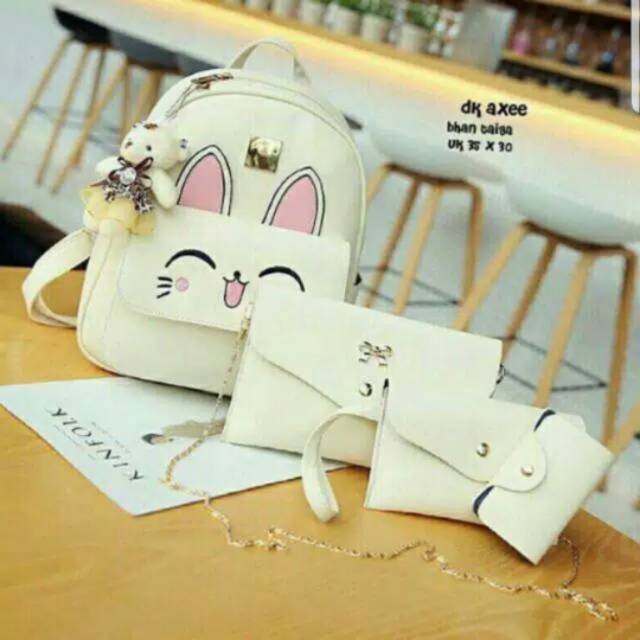 Backpack ransel kulit 3in1 pokemon tas sekolah kuliah main anak remaja wanita murmer
