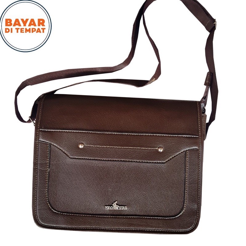 Tas POSTMAN PERSEGI PANJANG Selempang Kulit Kantor Pria dan Wanita POLO STAR Kerja Formal Coffee