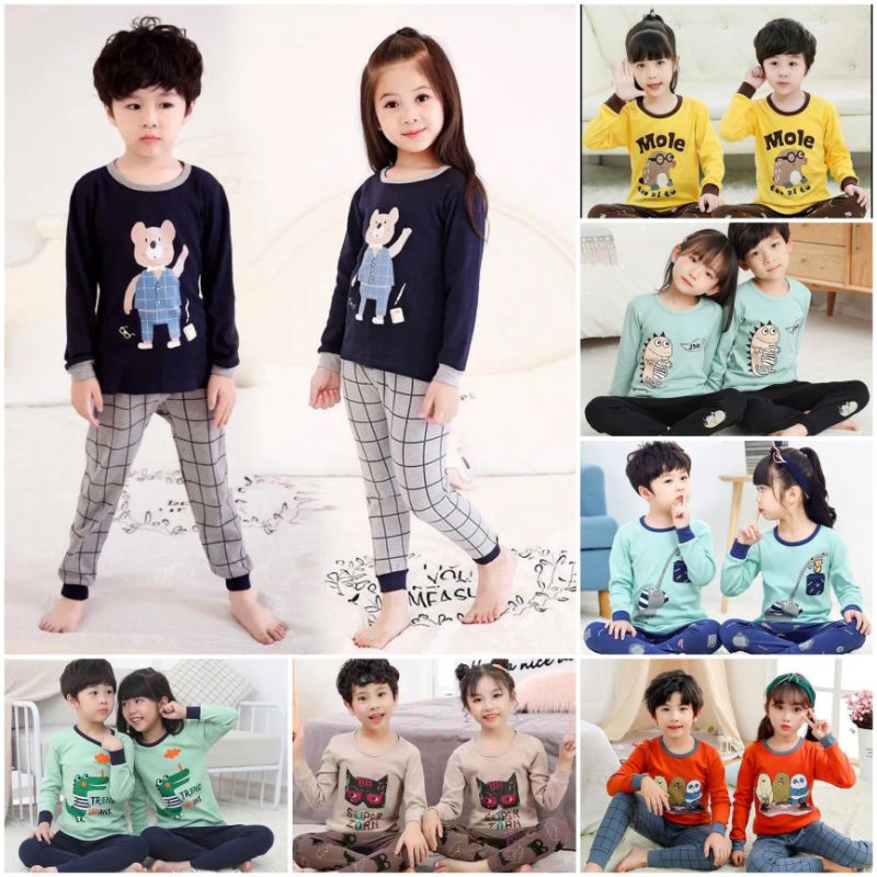 Baju Tidur Anak/Setelan Anak Couple Celana Panjang /Piyama Set Anak laki laki perempuan  C14.C15