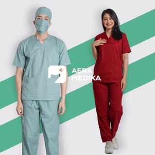 Set Baju Jaga / OK perawat / Dokter / Scrub Medis / Seragam OKA Lengan Pendek - Aera Medika