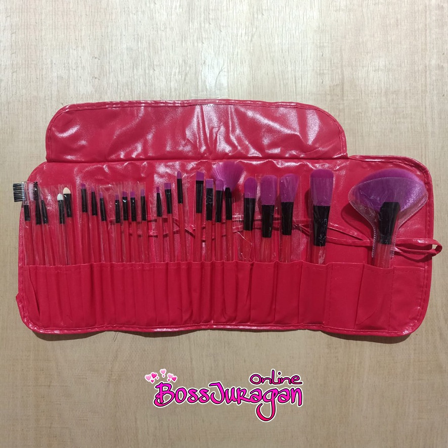 (BOSS) (MERAH/PINK 24PC) KUAS DOMPET MAKEUP FOR YOU BRUSH SET ISI 24 PC RED IMPORT