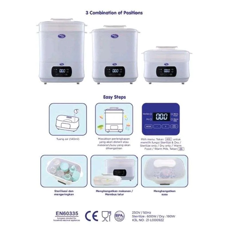 Babysafe 3in1 Multi Electric Digital Sterilizer &amp; Dryer With Food Warmer