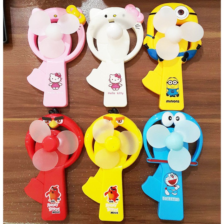 Kipas angin pompa tangan karakter DORAEMON, HELLO KITTY, PANDA tanpa menggunakan listrik dan baterai