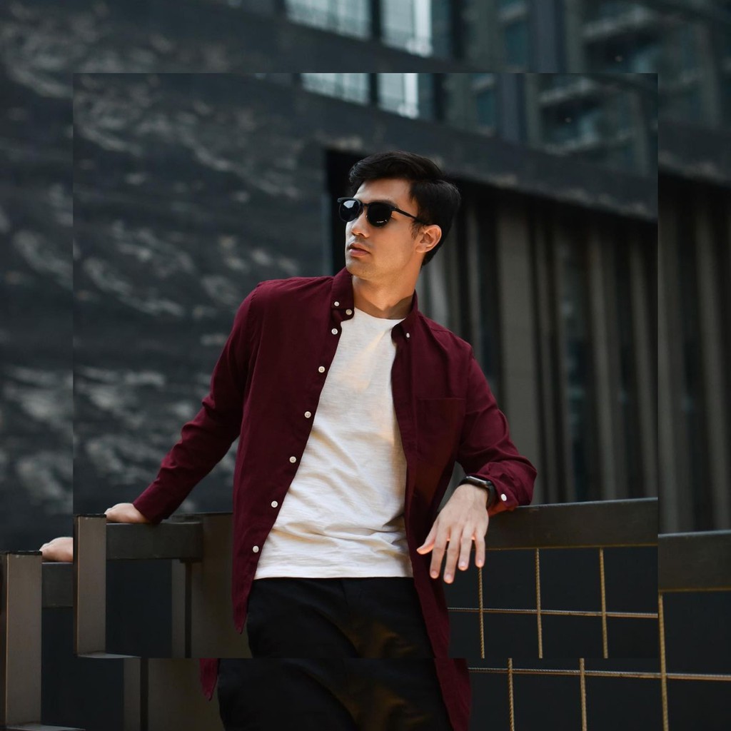 Kemeja Pria Lengan Panjang Preppstudio Exeter Long Sleeve Shirt Maroon Original