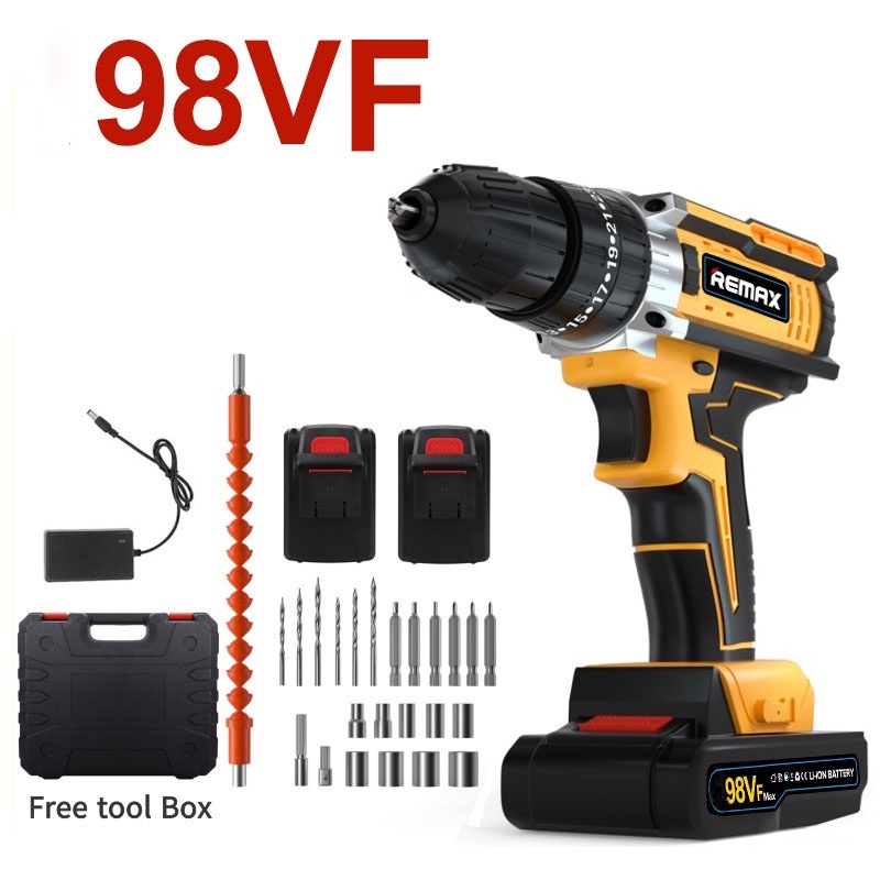 98VF Mesin Bor Cordless/Bor Baterai/ Bor Listrik/Beton Besi Kayu/Bor listrik daya tinggi/bor dampak/jaminan kualitas Garansi satu tahun