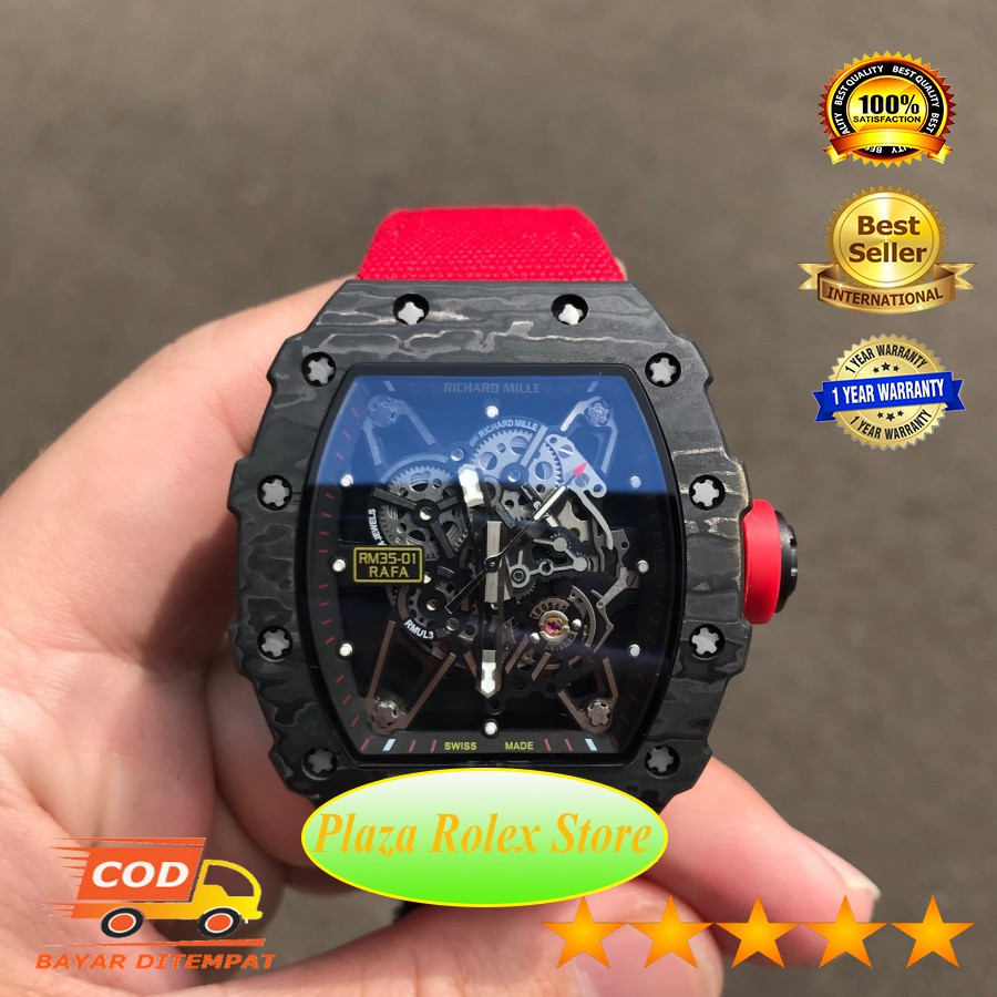 Hot Sale Jam Tangan RM35-01 RAFA Titanium Case on Red Velcro Swiss Eta 904L 1:1 warranty 1 Year