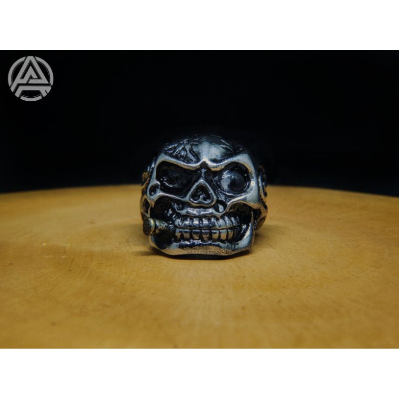 Cincin Tengkorak Titanium Pria Batu Motif Tentara