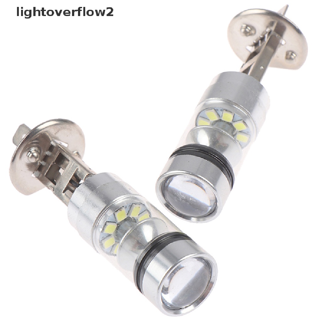 (lightoverflow2) 2pcs Lampu Depan Mobil LED H1 100W high power 6000K 1000LM Warna Putih