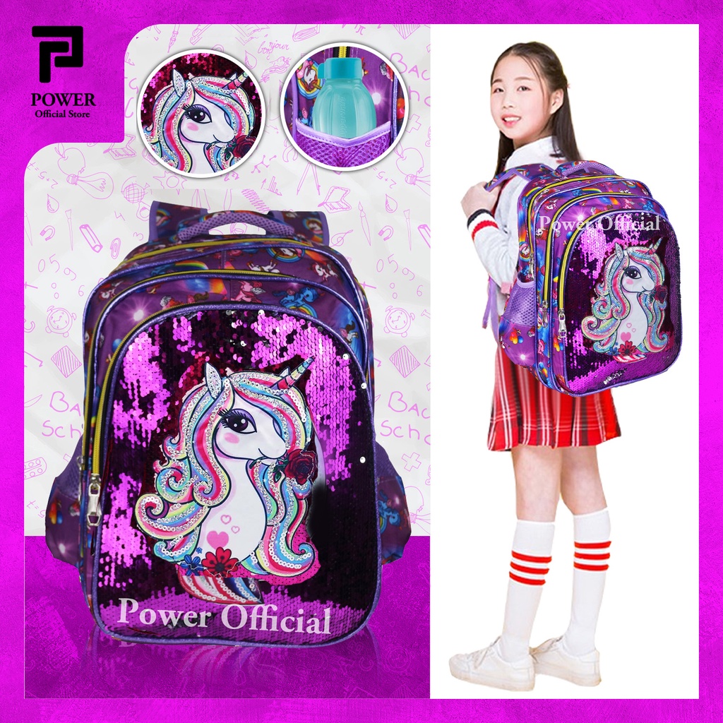 Tas Sekolah Anak Perempuan Ransel Anak SD Karakter LOL Import Sequin Usap + Mata Lampu