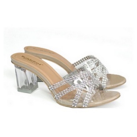 Sandal hak tahu 7cm tali permata/sandal hak kaca/sepatu hak import