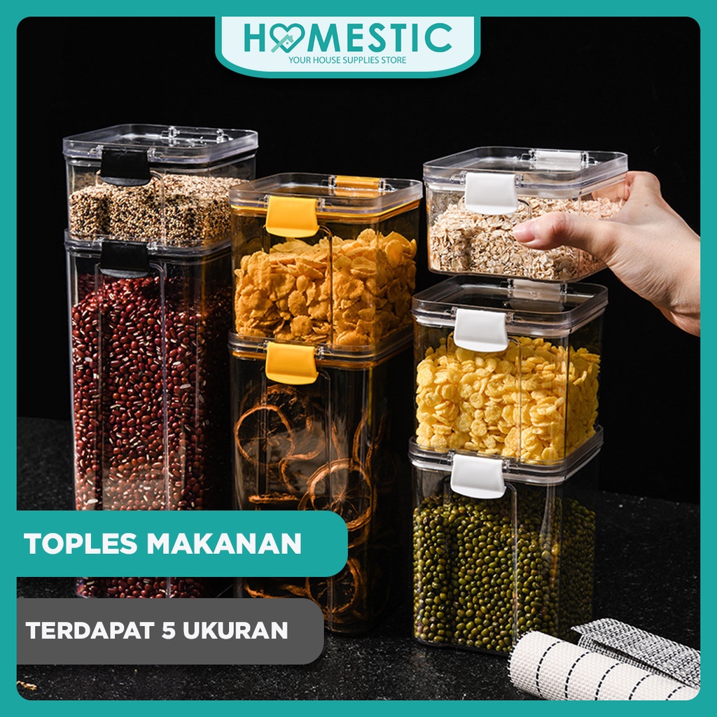 Toples Kotak Snack Kedap Udara Penyimpanan Bening Cereal Kontainer Makanan Food Storage Jar Container