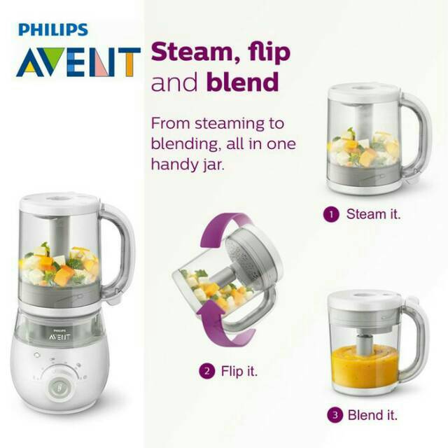 Philips Avent Blender 4in1 Steam Flip Blend Baby Food Processor Healthy Steamer Blender SCF875/02