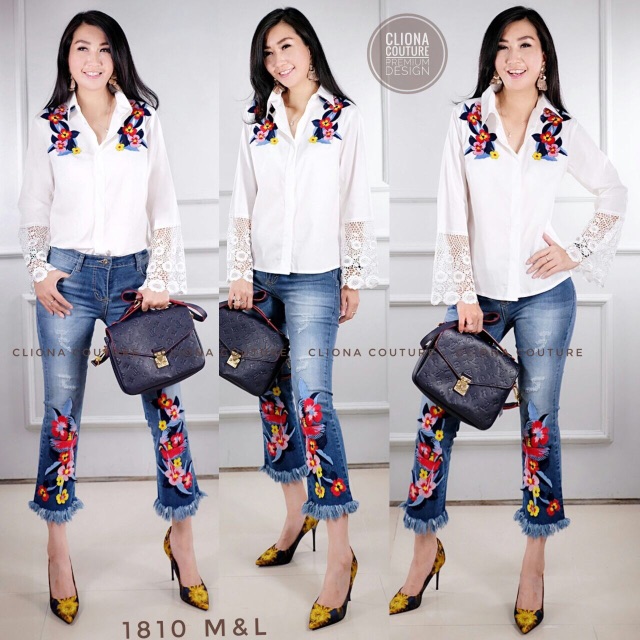 JEANS 7/8 BORDIR BUNGA MERAH