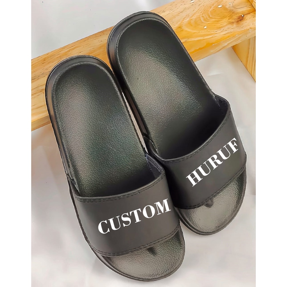 Sandal Custom Slide Selop Karet Pria Thostee Phylon Hitam Aio