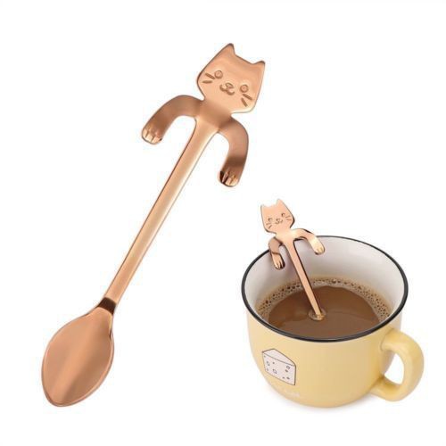 Cute Stainless Steel Cat Coffee Drink Spoon Tableware Kitchen Tool Hanging cups