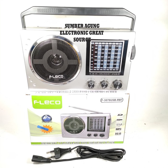 Fleco F3070 F3070USB-RBT 9Bands Speaker Radio Putar Layar USB Micro SD