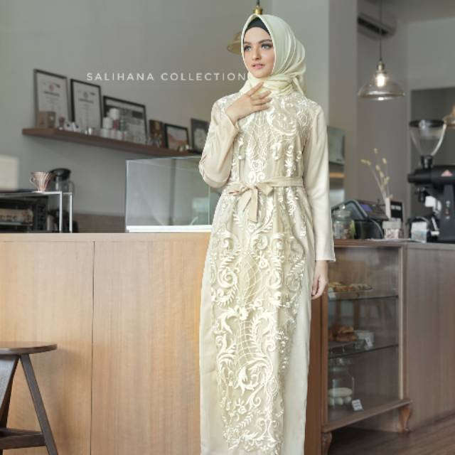 Gamis long dress satin velvet bridal premium kain brokat elie saab