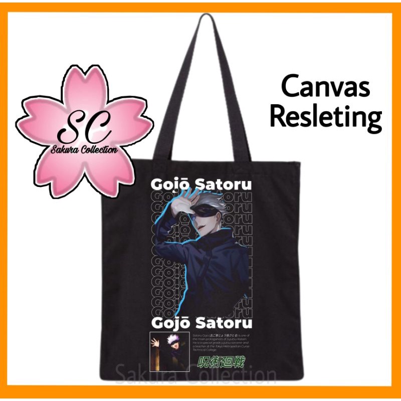 Tote bag Anime Jujutsu Kaisen Gojo Satoru Otaku Jepang totebag resleting / canvas / tas jinjing hitam polos / tas ngaji / tas sekolah/ tas kuliah / tas laptop / tas main / tas belanja