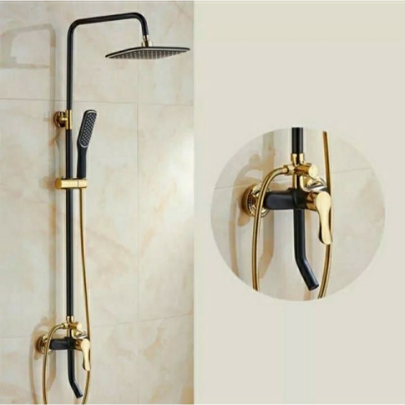 Shower Tiang Set Panas Dingin Black n Gold & Shower Column Set Model Onda Black Gold