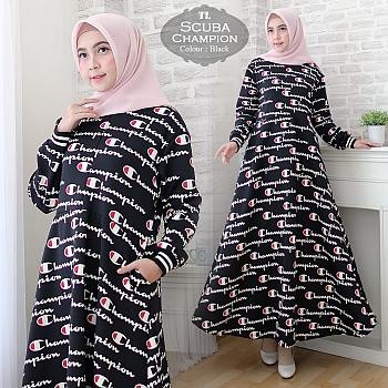 001 Tk Maxi SCUBA CHAMPION #Busana Muslim Baju Pakaian Gamis Maxi Dress Baru Murah Grosir TanahAbang