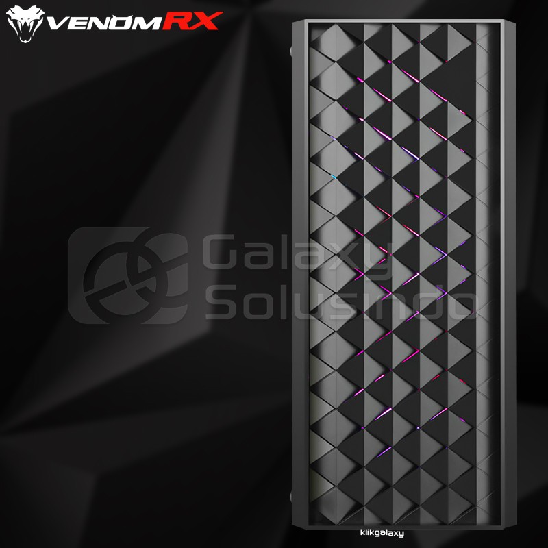 VenomRX ARASAKA Backlit Front Panel Tempered Glass Side Gaming Case - Black Hitam