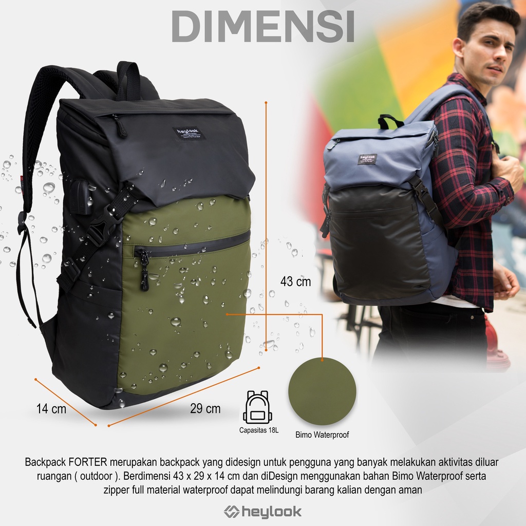 HEYLOOK Project - Tas Ransel Laptop FORTER Waterproof Backpack Pria Wanita Tas Leptop 14 - 15inch Tas Sekolah Tas Kuliah Kerja Perempuan Tas Punggung Tas Travel Cowok Terbaru