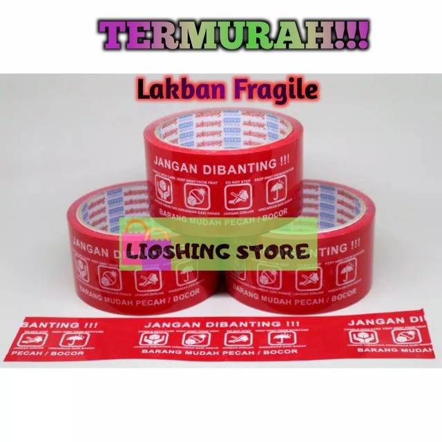 

Lakban Fragile/Isolasi Jangan Dibanting Warna Merah Lem Kuat High Quality