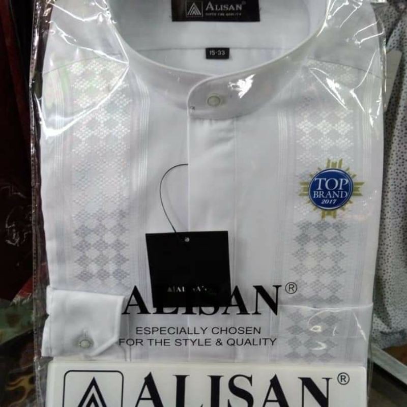 Baju koko ALISAN putih lengan panjang,reguler fit