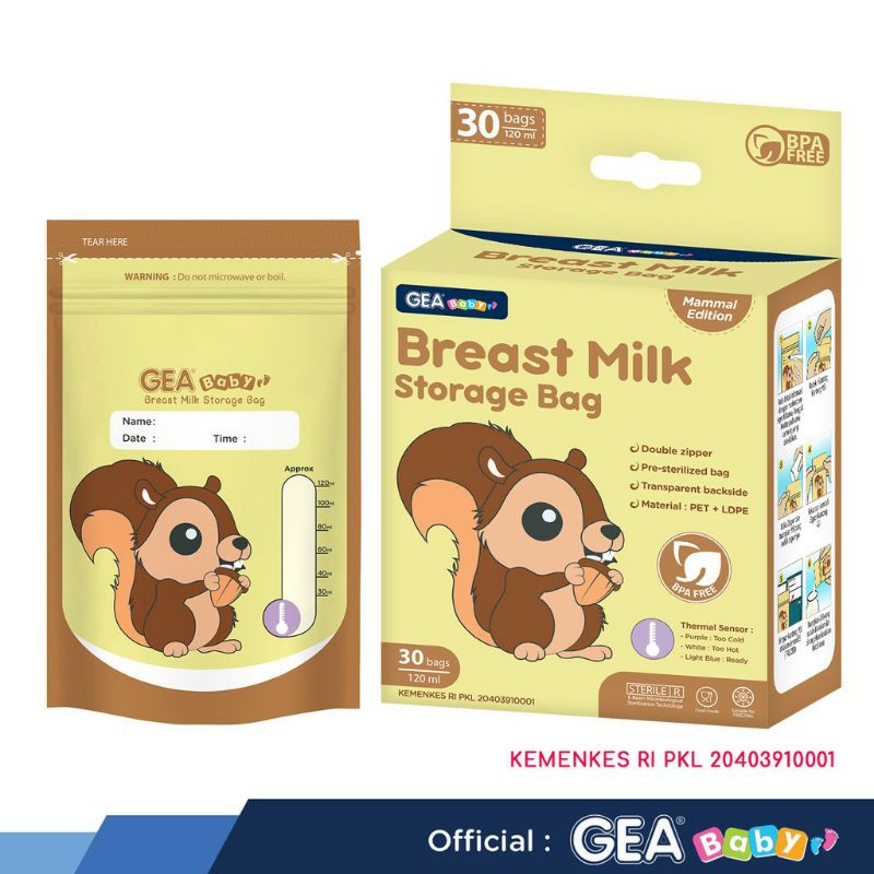 GEA Baby Breast Milk Storage Bag 120ml Isi 30bgs (Edisi Safari &amp; Mamalia)