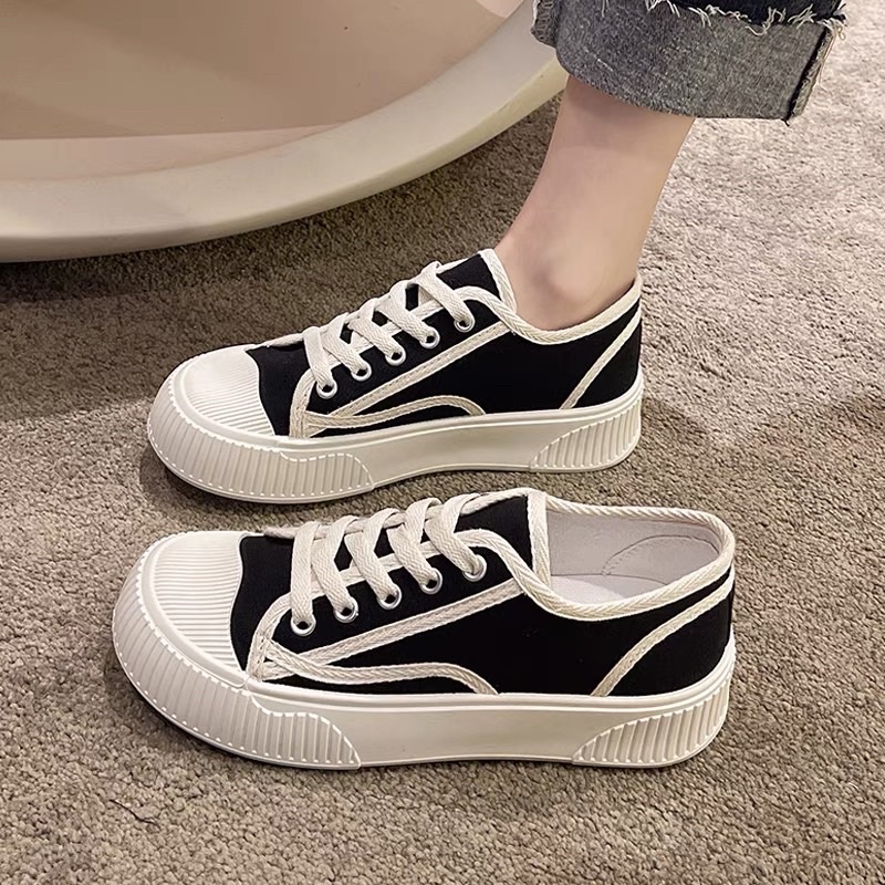 SEVEN_DAY SEPATU KANVAS WANITA KOREA IMPORT CASUAL SPORT SHOES HITAM FQ-58-1