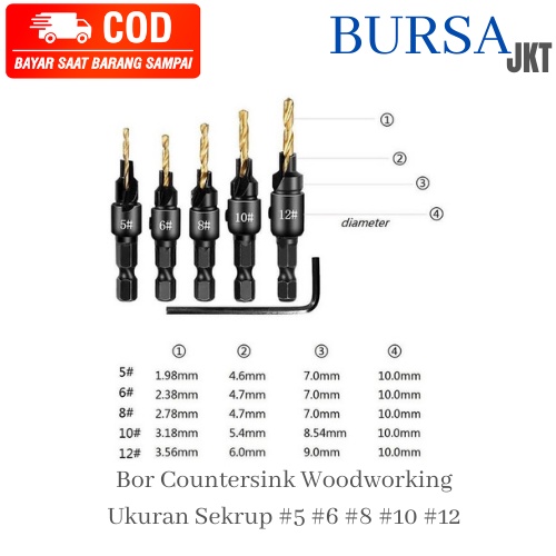 MATA BOR DRILL COUNTERSINK HSS 1.98-3.56 MM 5 PCS