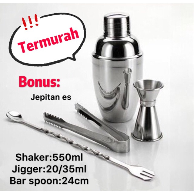 Dapat bonus! Bartender Bar tender set shaker, bar spoon, measure cup 1 set (jual per set)