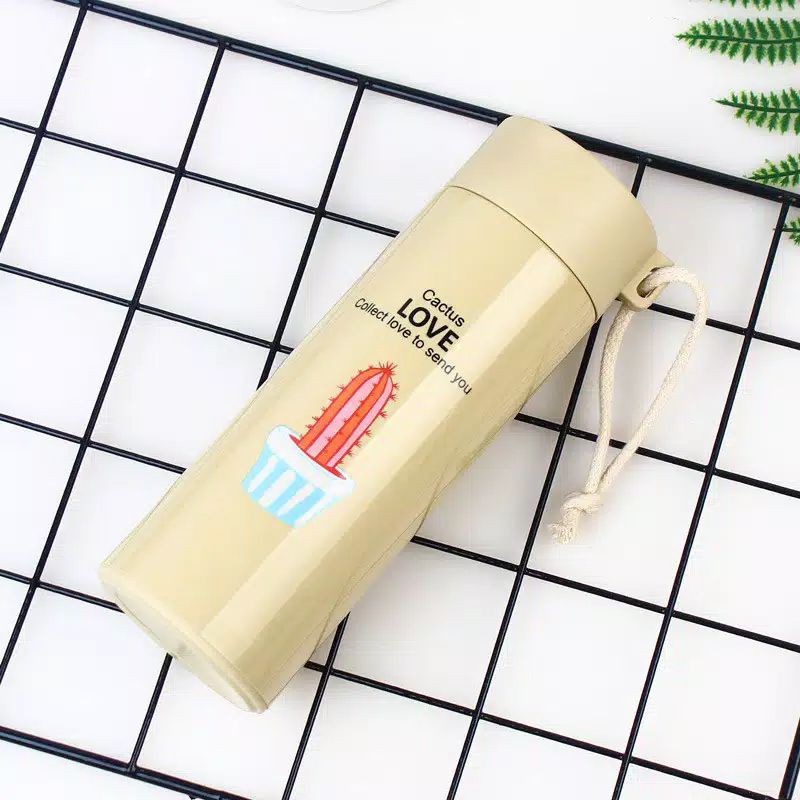 KEYSTORE- BOTOL MINUM KACA UNIK MOTIF CACTUS-Cream