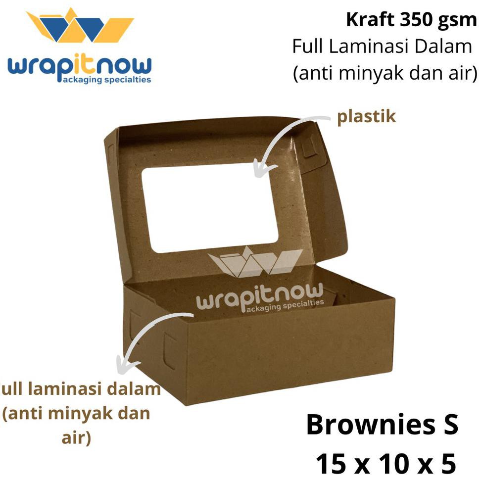 

Stok Terbatas* (isi 50 pcs) Dus Brownies S Kraft Laminasi 15x10x5// dus roti/ dus snack/ dus