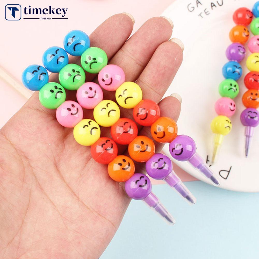 Timekey Pensil 7 Warna Motif Kartun Smiley / Grafitti Untuk Hadiah E6P5