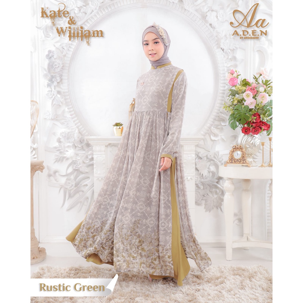 GAMIS ADEN QUEEN KATE RUSTIC GREEN TERBARU 2022 STYLE 1
