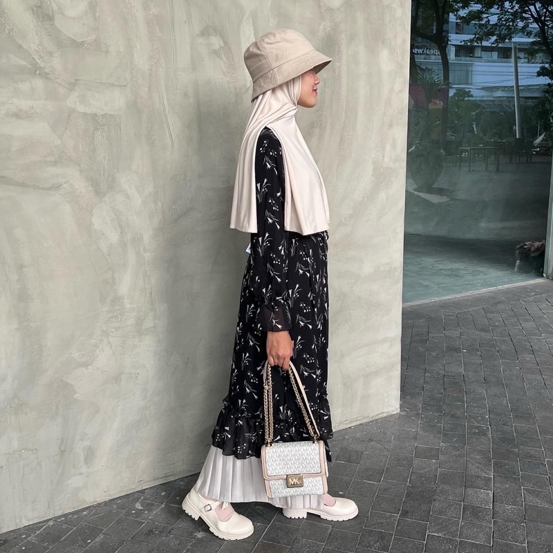 Floral Tunik Midi Dress Motif Bunga Chiffon