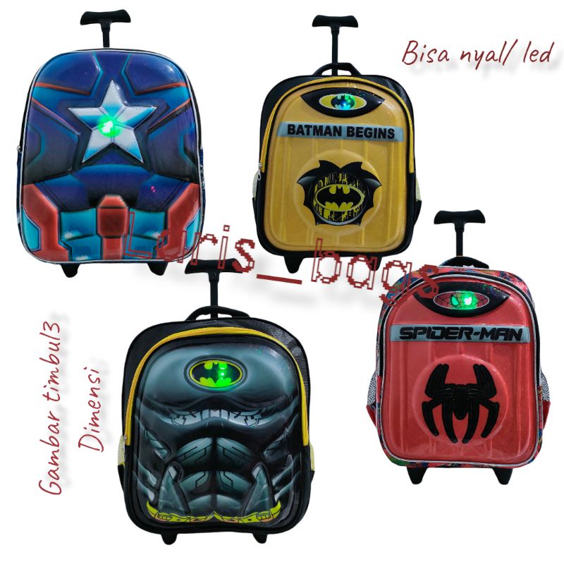 Tas sekolah anak laki laki SD/Tas troli anak sd/Tas troli anak laki laki/Tas troli Batman SD LED/Tas anak karakter/Tas Spiderman LED SD/Tas bahu anak/Tas dorong anak